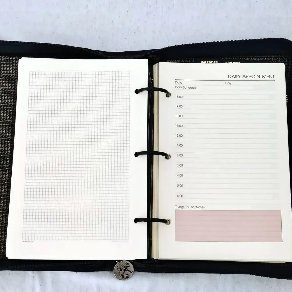 Lodis Black Leather Zip Folio Binder Planner Business Lined Pages Expense Notes